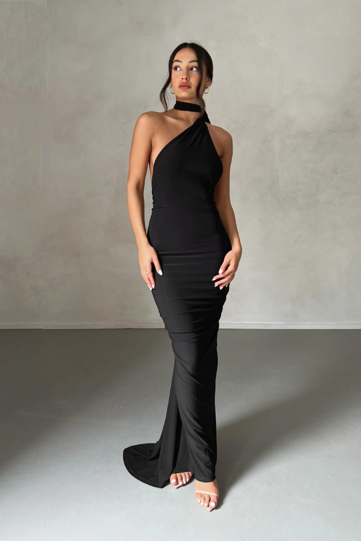 ESMERALDA OBLIQUE SHOULDER MAXI DRESS - ROSE - Red - M