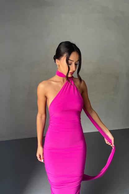 ESMERALDA OBLIQUE SHOULDER MAXI DRESS - ROSE - Red - M