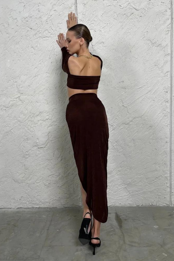 BRIGITTE TWO PIECES MAXI DRESS - BROWN