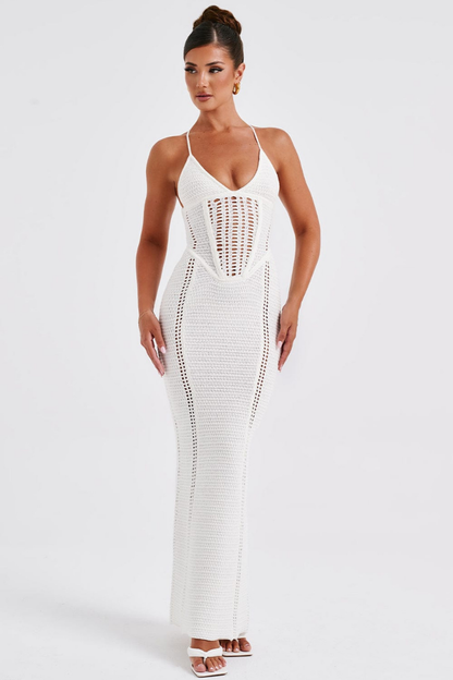 CATALINA MAXI KNIT DRESS - BLACK - White - M