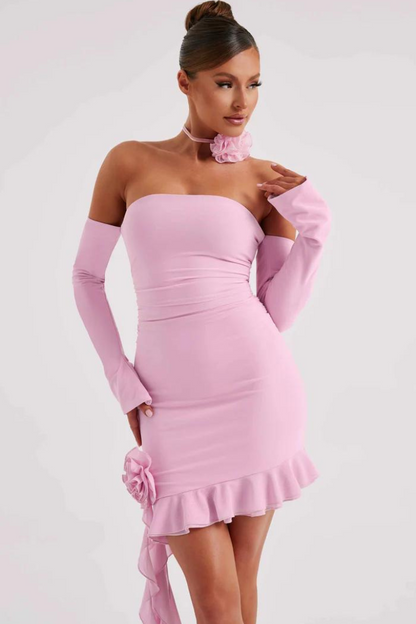 ADRIE HALTER MINI DRESS - CHOCOLATE - Pink - M