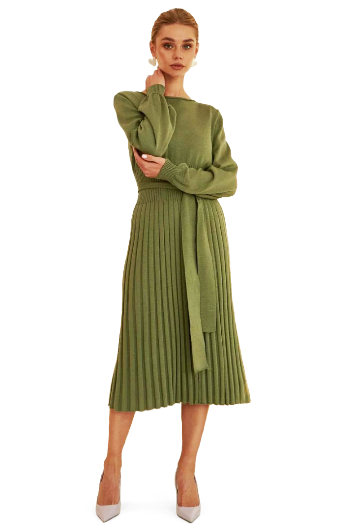 CLAUDIA MIDI KNIT DRESS - BEIGE - Black - XL