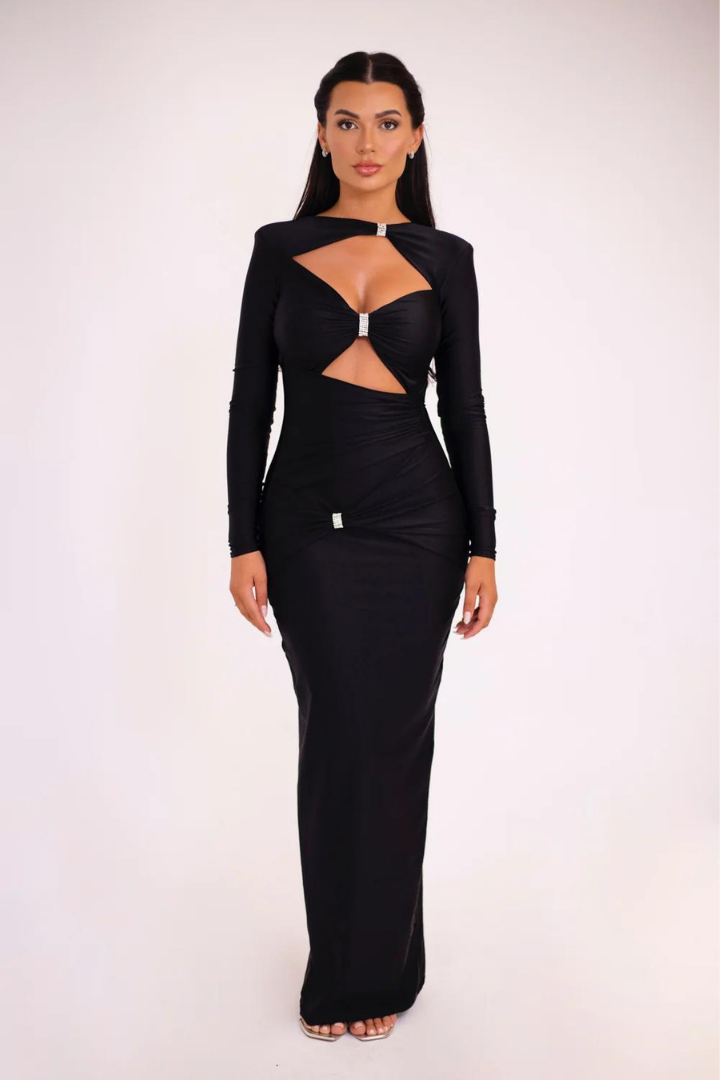 EMERSYN LONG SLEEVE MAXI DRESS - BLUE - Blue - M