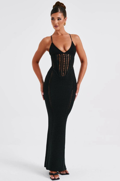 CATALINA MAXI KNIT DRESS - BLACK - White - M