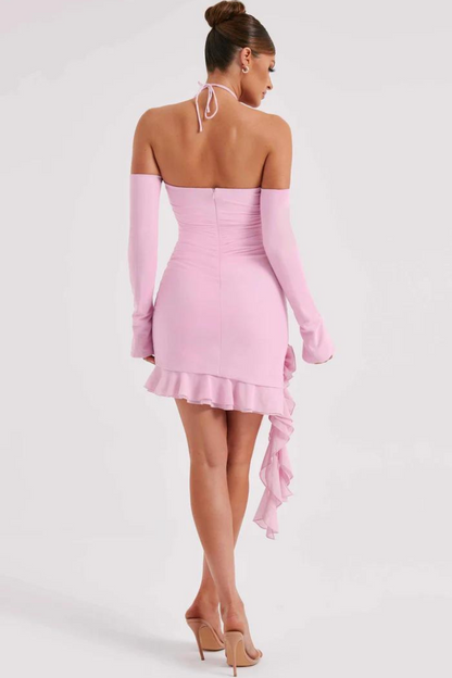 ADRIE HALTER MINI DRESS - CHOCOLATE - Pink - M