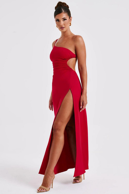 JULIA ONE SHOULDER MAXI DRESS - RED - Red - M