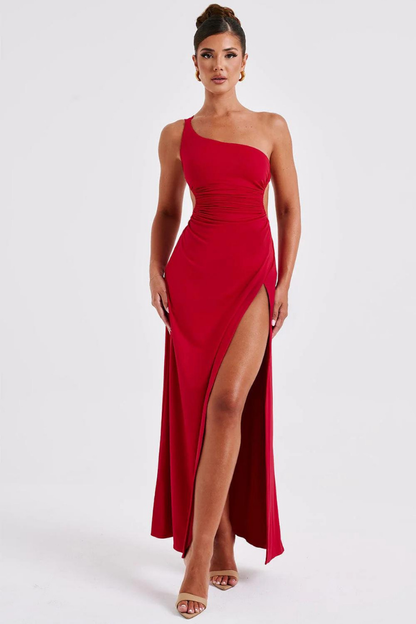 JULIA ONE SHOULDER MAXI DRESS - RED - Red - M
