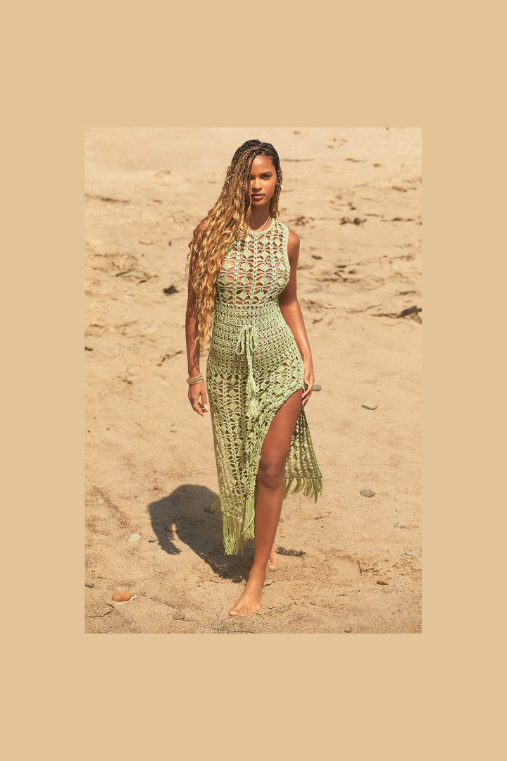 OCTAVIA MAXI LACE DRESS - GREEN - Khaki - L