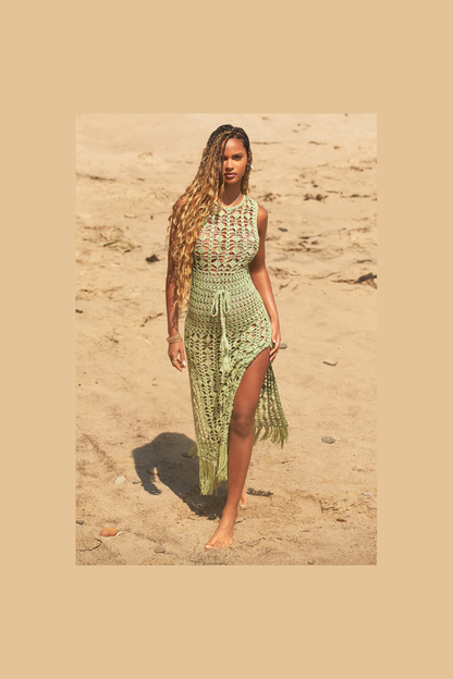 OCTAVIA MAXI LACE DRESS - GREEN - Khaki - L