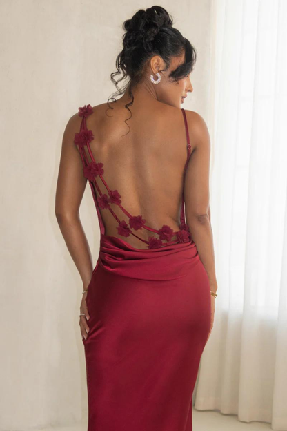 RUBY MAXI LONG DRESS-RED - Wine Red - S