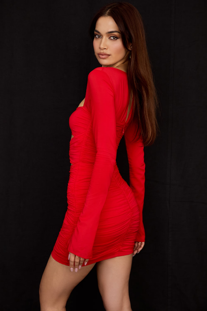 LETICIA LONG SLEEVE MINI DRESS - RED - Black - M