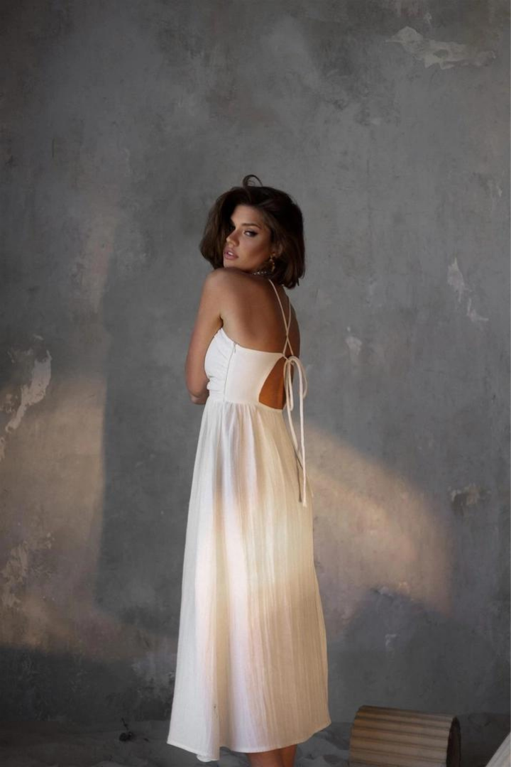 SOPHIE WARP MIDI DRESS - BEIGE