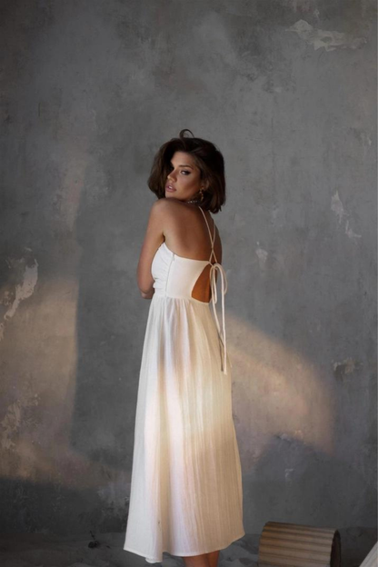 SOPHIE WARP MIDI DRESS - BEIGE