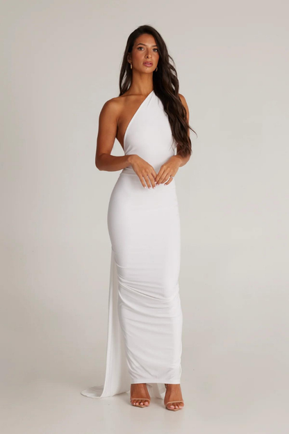 ESMERALDA OBLIQUE SHOULDER MAXI DRESS - ROSE - Red - M