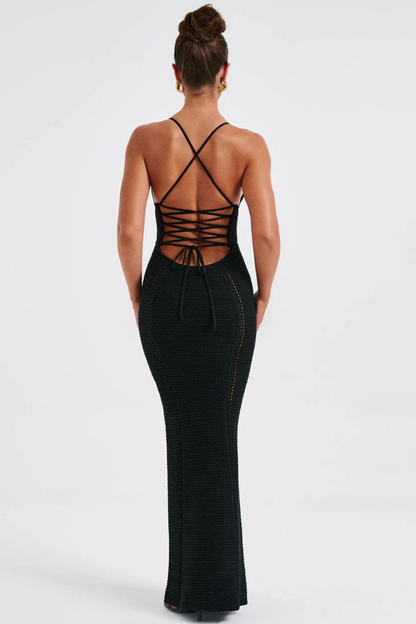 CATALINA MAXI KNIT DRESS - BLACK - White - M