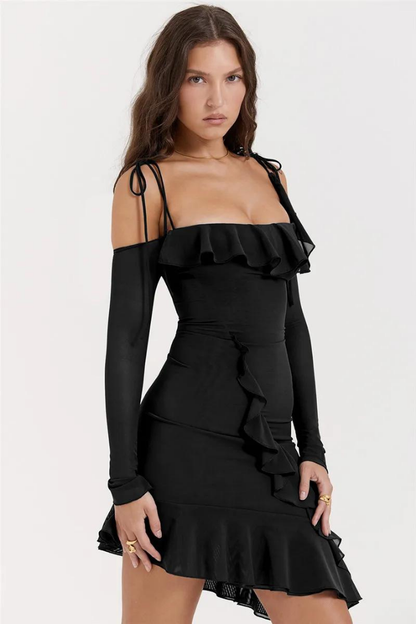 VIDA RUFFLE MINI DRESS - Black - M