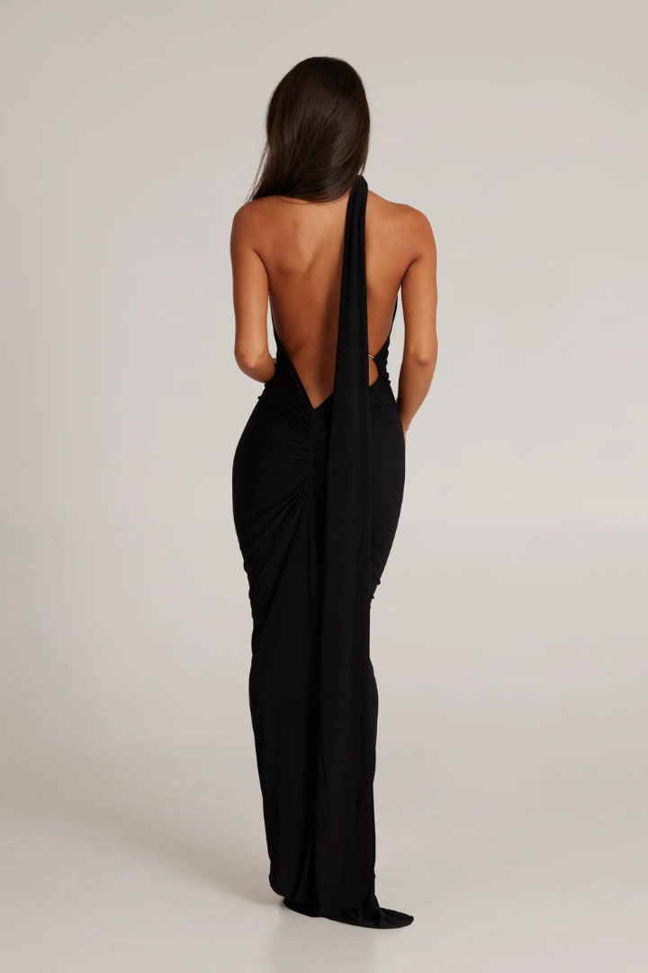 ESMERALDA OBLIQUE SHOULDER MAXI DRESS - ROSE - Red - M