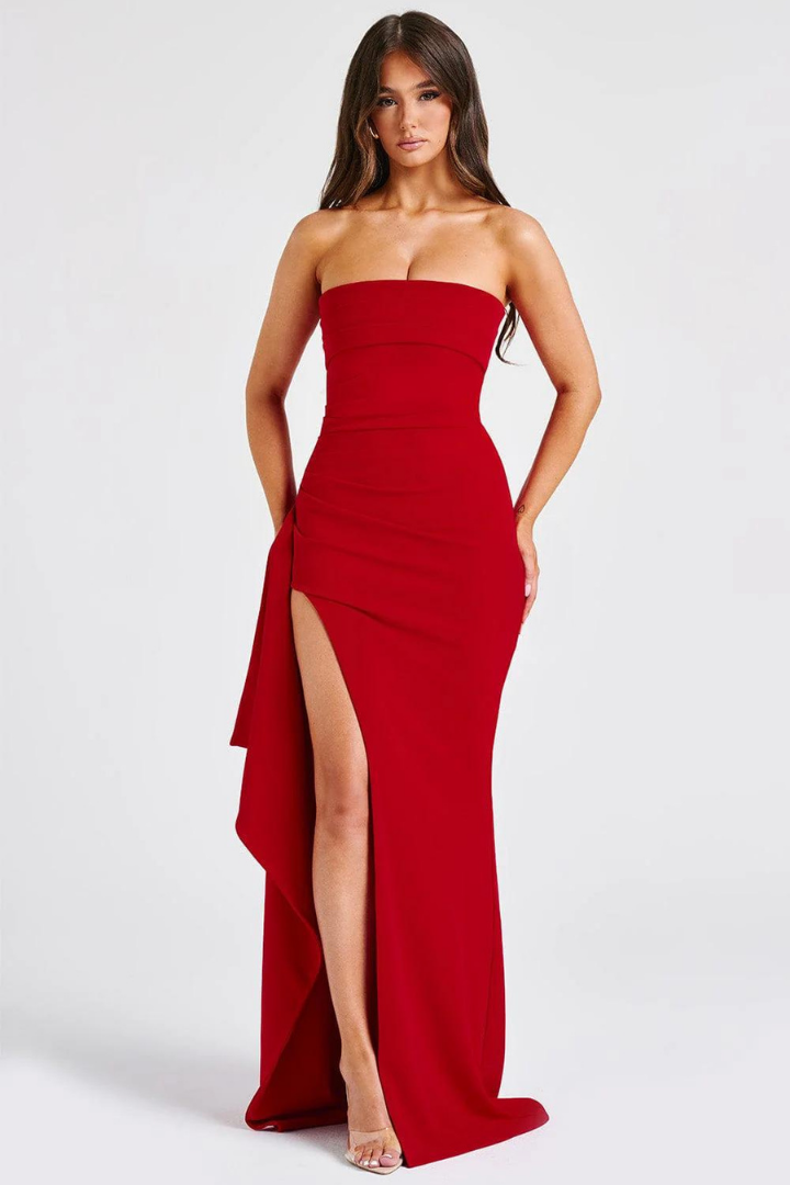 JAQUELINE STRAPLESS MAXI DRESS - BLACK - Wine Red - M