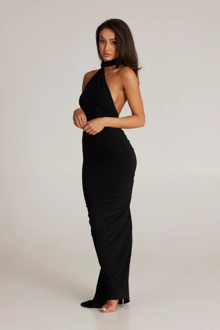 ESMERALDA OBLIQUE SHOULDER MAXI DRESS - ROSE - Red - M