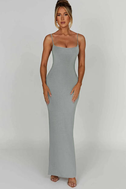 TERESE SLEEVELESS MAXI DRESS-STEEL - Khaki - M