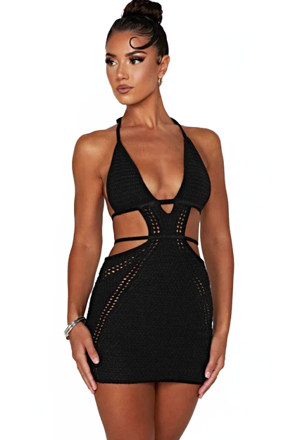LUCIANA HALTER MINI DRESS - BLACK - Black mini - M