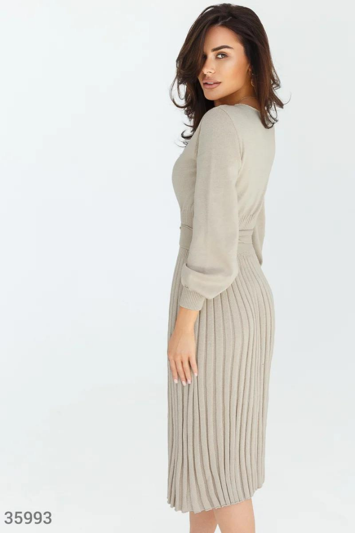 CLAUDIA MIDI KNIT DRESS - BEIGE - Khaki - XL