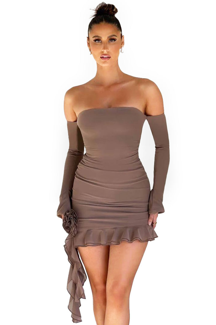 ADRIE HALTER MINI DRESS - CHOCOLATE