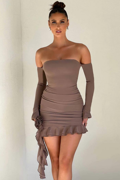 ADRIE HALTER MINI DRESS - CHOCOLATE - Nude - M