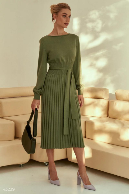 CLAUDIA MIDI KNIT DRESS - BEIGE - Dark Green - XL
