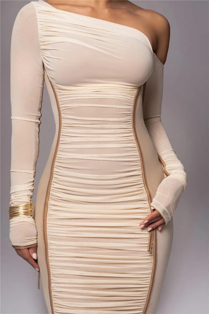 SUE LONG SLEEVE MIDI DRESS - White - M