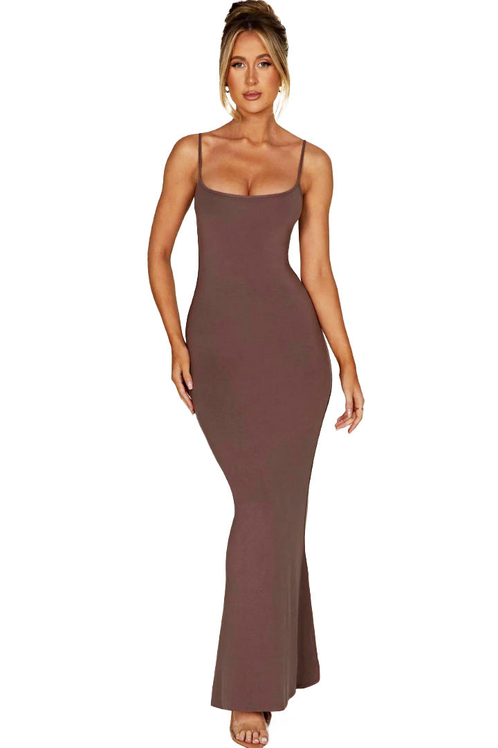 TERESE SLEEVELESS MAXI DRESS - STEEL - BROWN