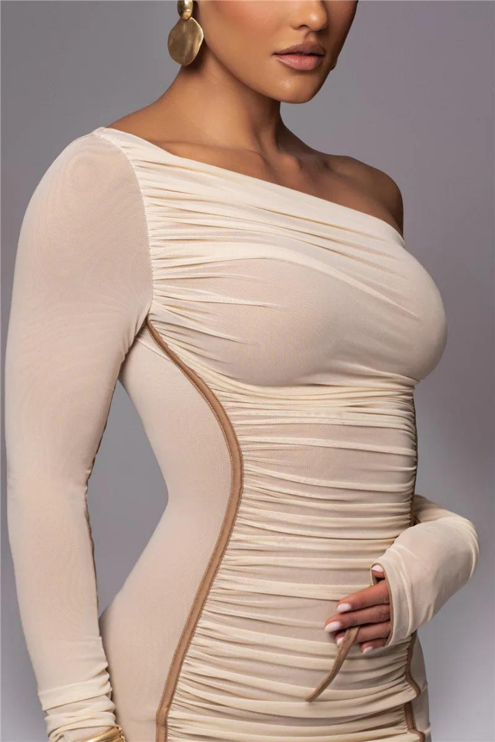 SUE LONG SLEEVE MIDI DRESS - White - M