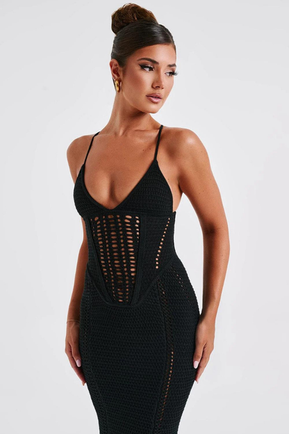 CATALINA MAXI KNIT DRESS - BLACK - White - M