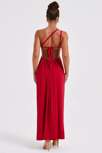 JULIA ONE SHOULDER MAXI DRESS - RED - Red - M
