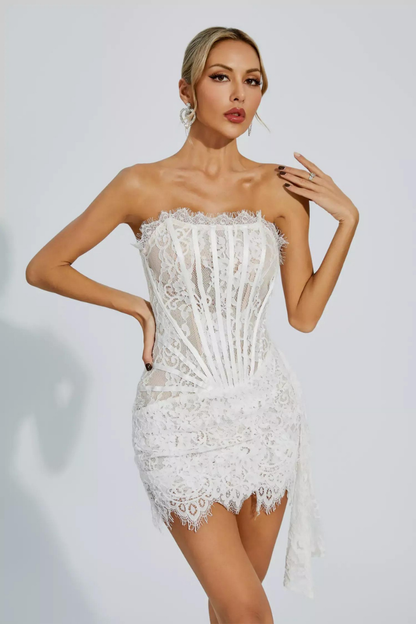 BÁRBARA LACE MINI DRESS - WHITE