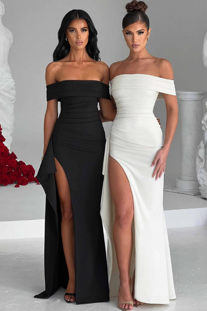SAMANTHE OFF-SHOULDER MAXI DRESS - BLACK