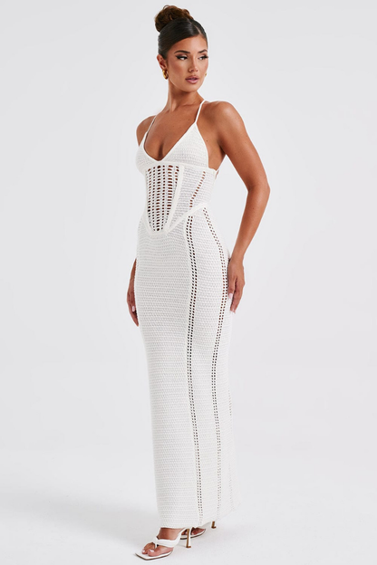 CATALINA MAXI KNIT DRESS - BLACK - White - M