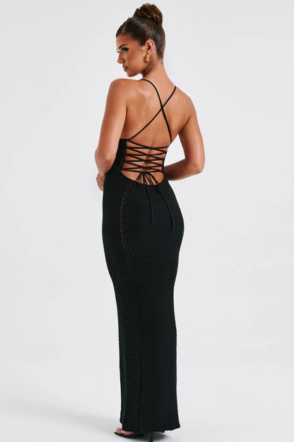 CATALINA MAXI KNIT DRESS - BLACK - White - M