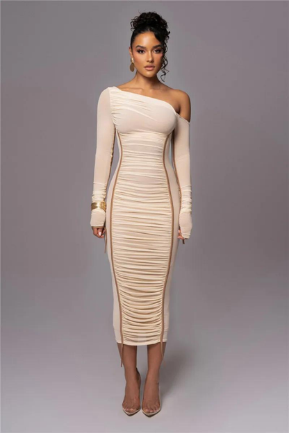 SUE LONG SLEEVE MIDI DRESS - White - M