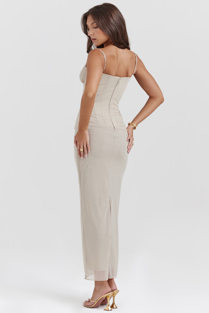 SARA MESH MAXI DRESS - GRAY