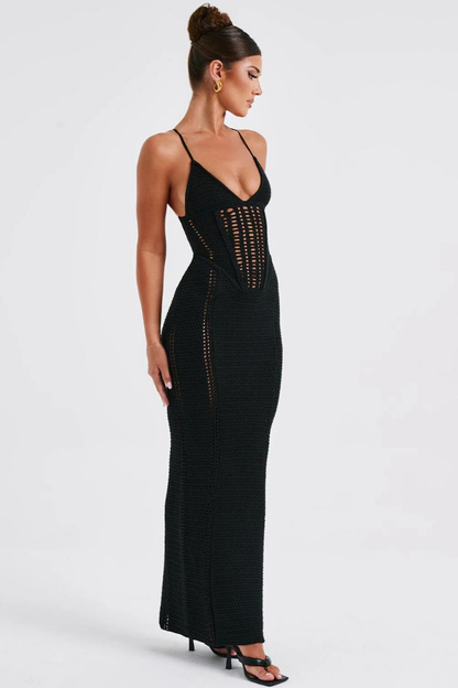 CATALINA MAXI KNIT DRESS - BLACK - White - M