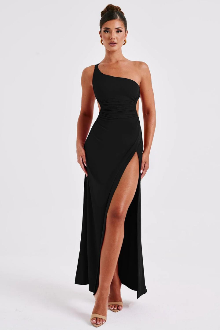 JULIA ONE SHOULDER MAXI DRESS - RED - Red - M