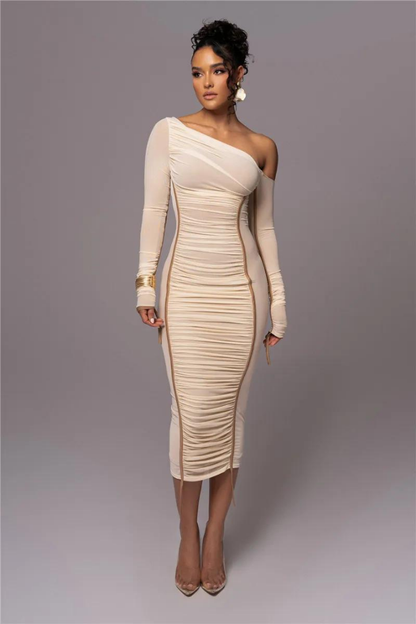 SUE LONG SLEEVE MIDI DRESS - White - M