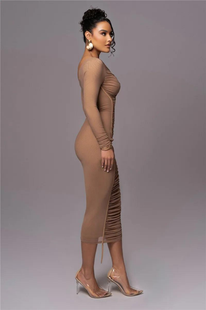 SUE LONG SLEEVE MIDI DRESS - White - M