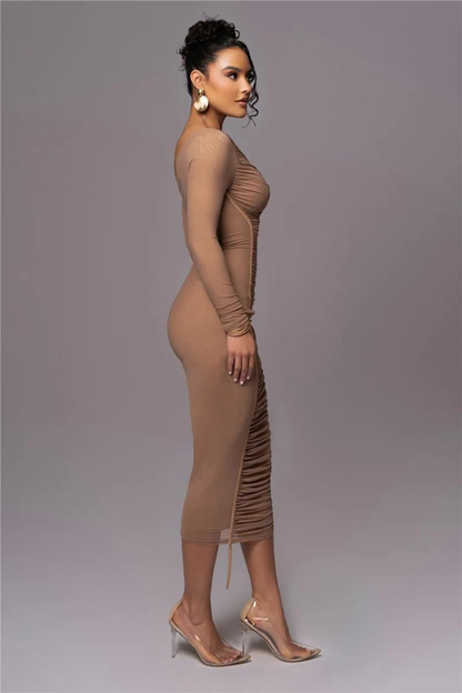 SUE LONG SLEEVE MIDI DRESS - White - M