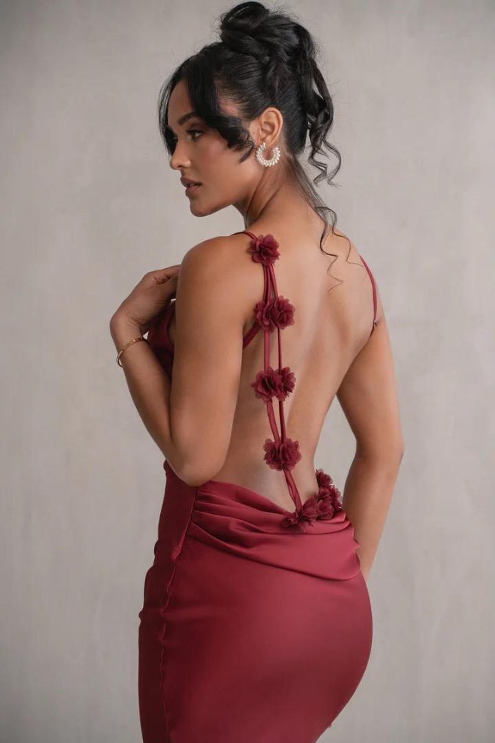 RUBY MAXI LONG DRESS-RED - Wine Red - S