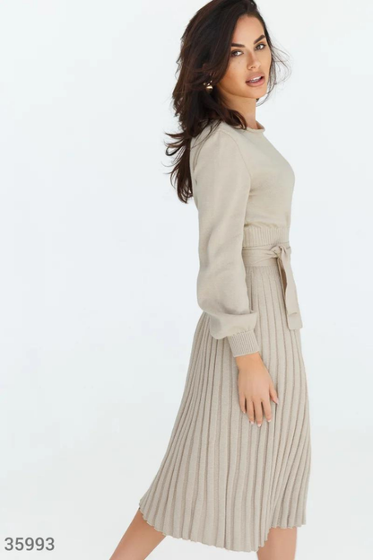 CLAUDIA MIDI KNIT DRESS - BEIGE - Khaki - XL