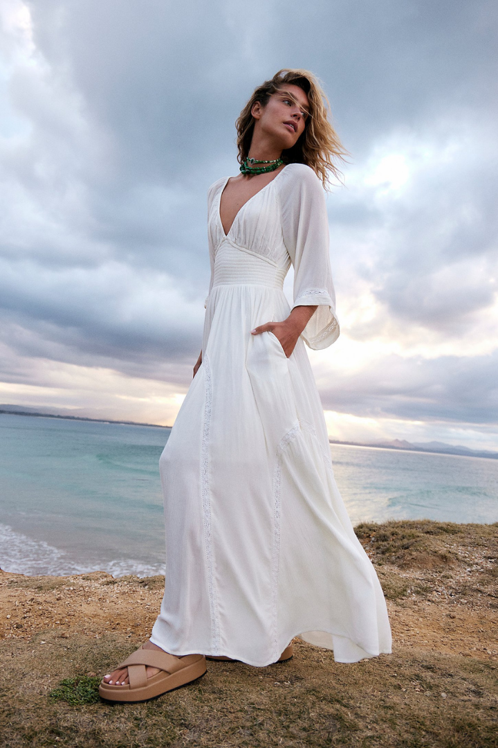 BRIGETTE CHIFFON MAXI DRESS - WHITE*