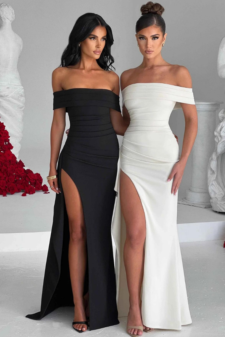 SAMANTHE OFF-SHOULDER MAXI DRESS - BLACK