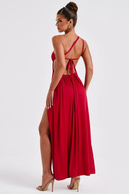JULIA ONE SHOULDER MAXI DRESS - RED - Red - M